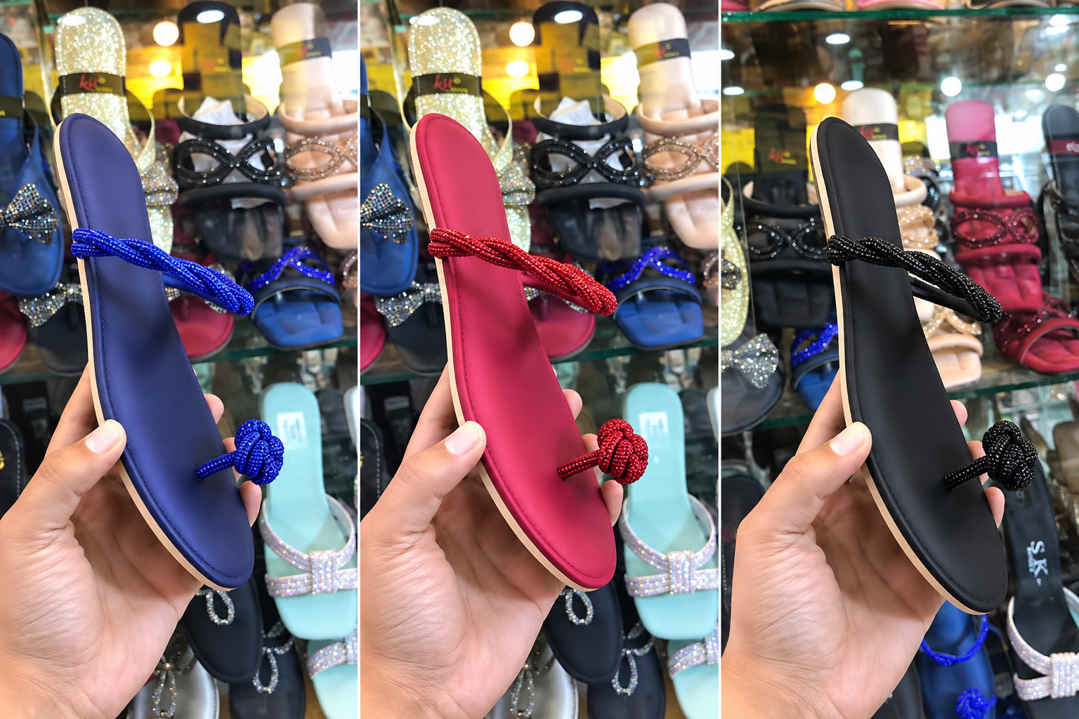 Flat thumb-style fancy sandals